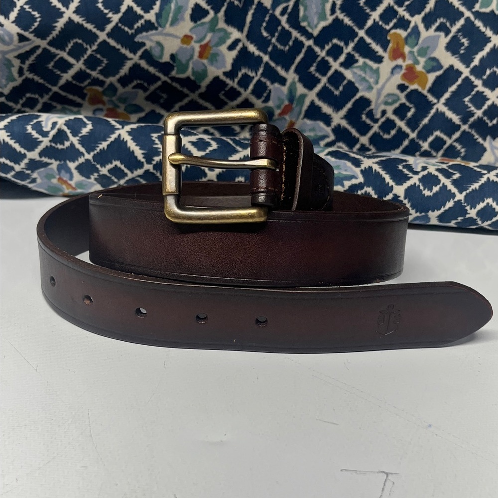 Men's Brown Genuine Leather Belt with Bronze Buckle